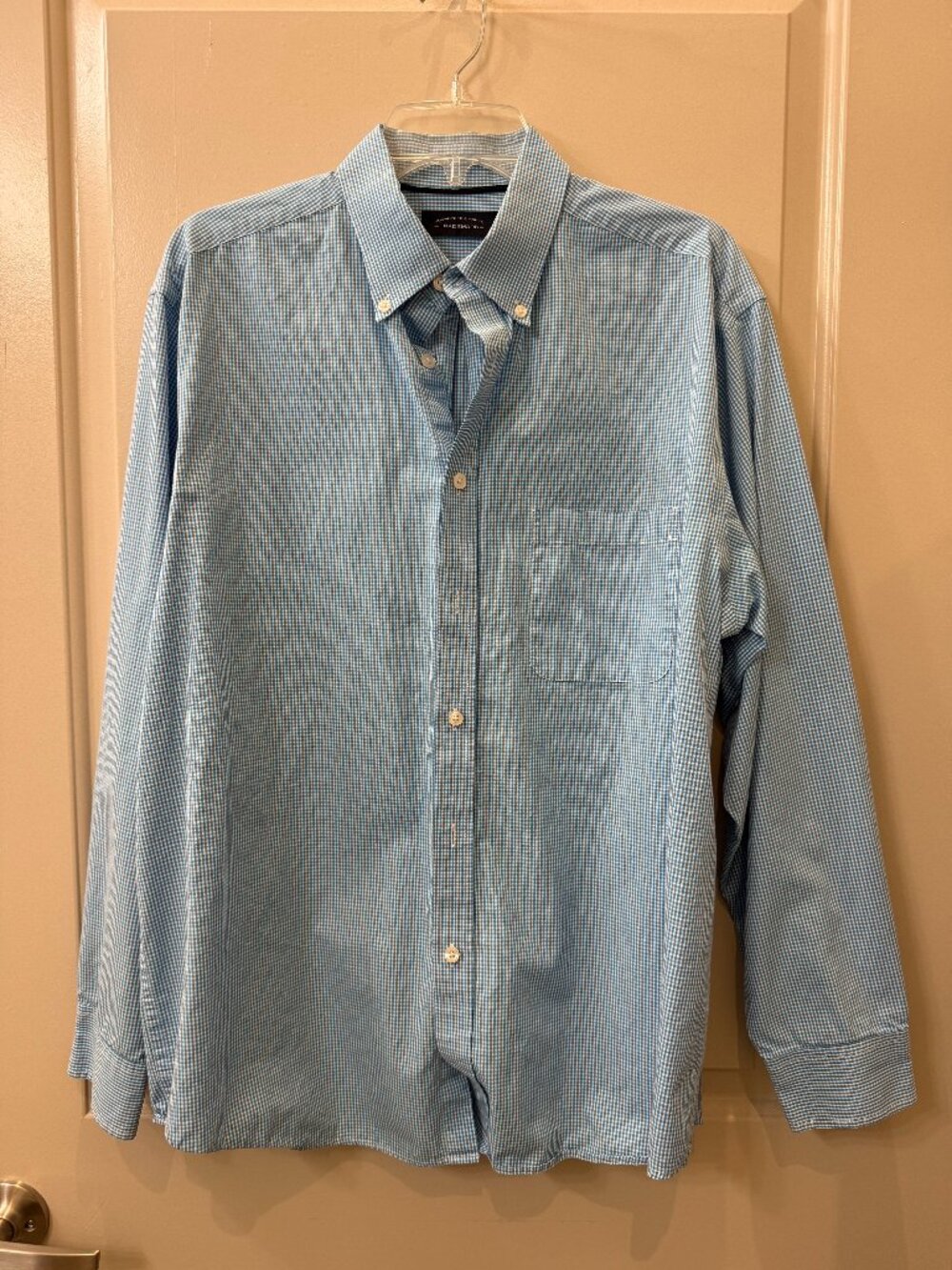 Roundtree & Yorke Mens Lg Long Sleeve Gingham Button Down